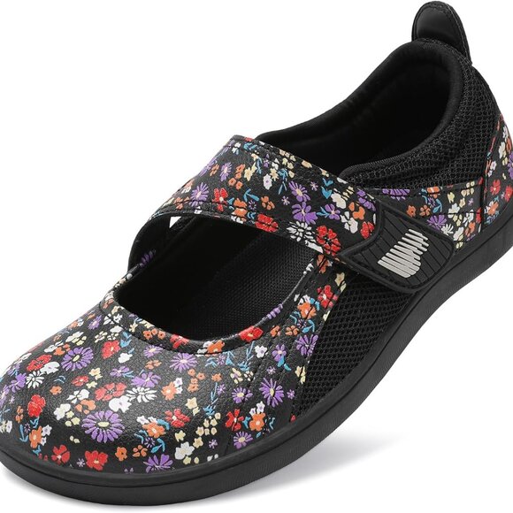 Womens Wide Toe Mary Jane Flats Breathable Diabetic Shoes Slip-Resistant - Picture 1 of 7